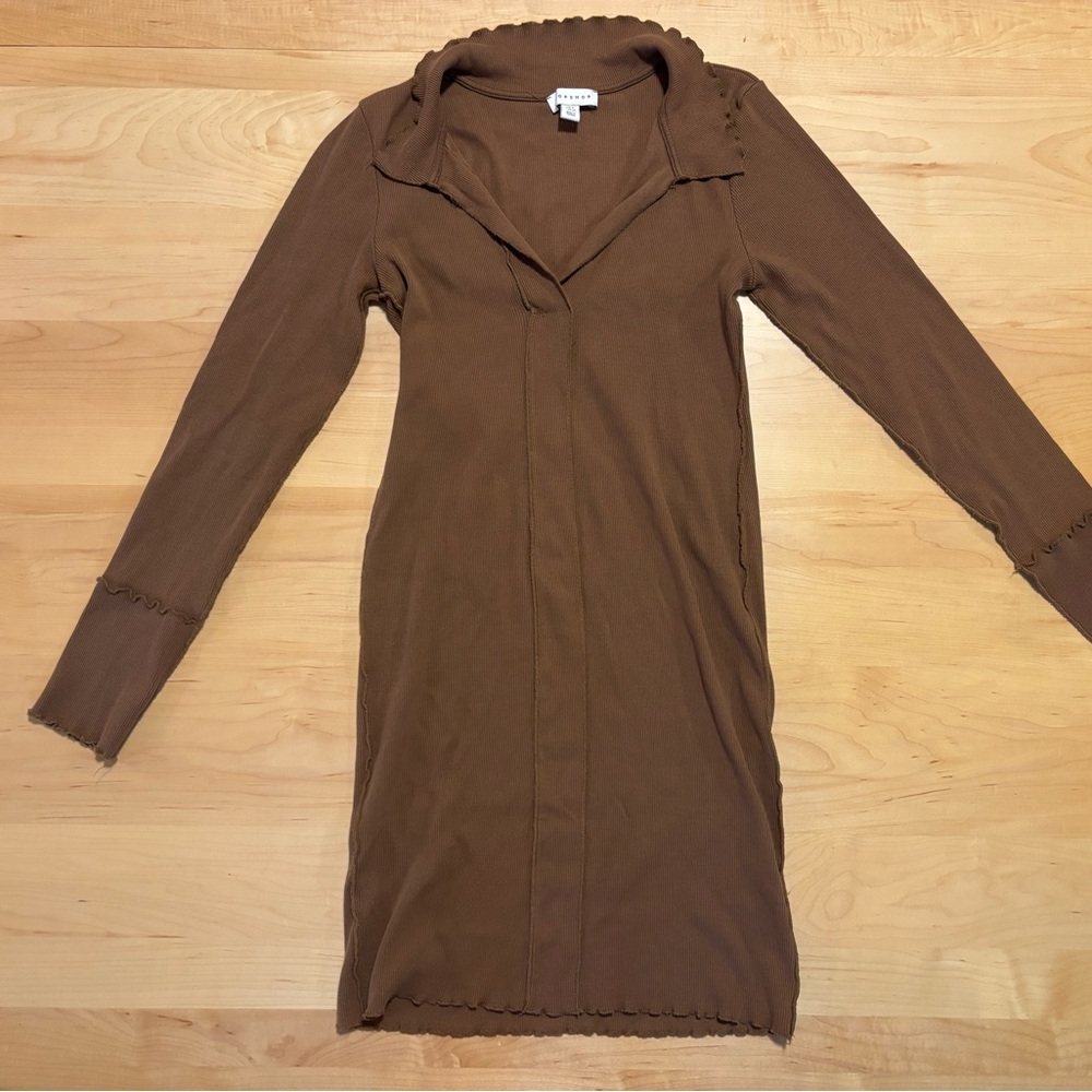 TOPSHOP- Women’s Brown Long Sleeve Dress